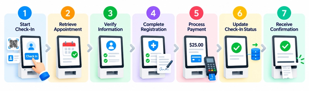Seven-Step Kiosk Check-In Workflow