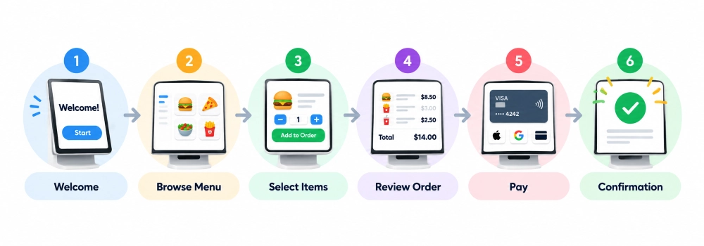 Six-Step Self-Service Ordering Flow